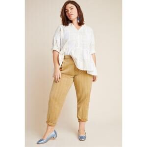 Anthropologie Scout Pleated Straight Ankle Pants 32 Mustard Boho Coastal Cropped